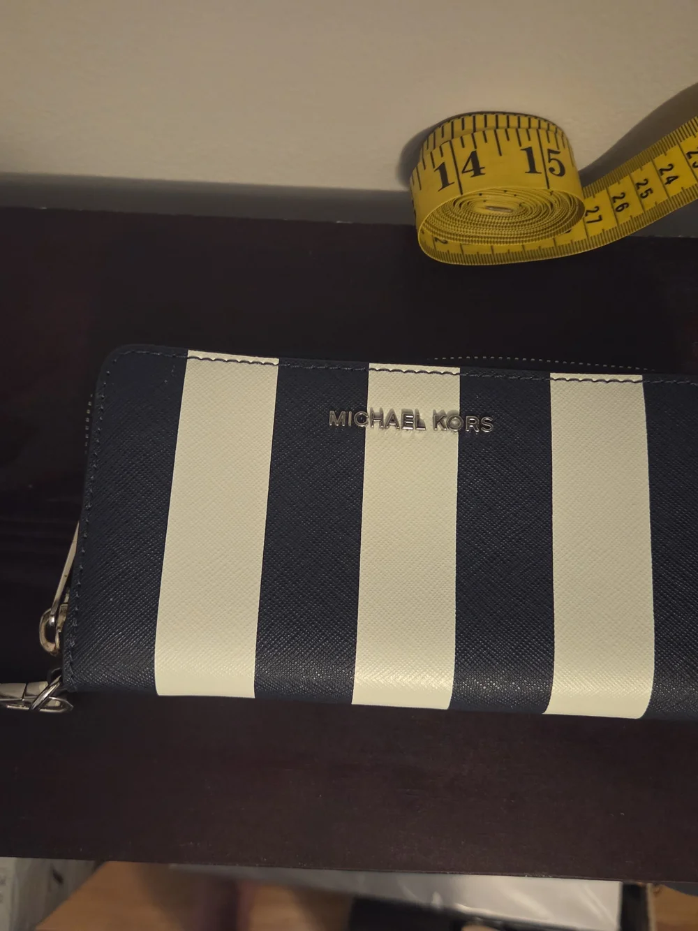 Michael Kors Navy and White Striped Wristlet